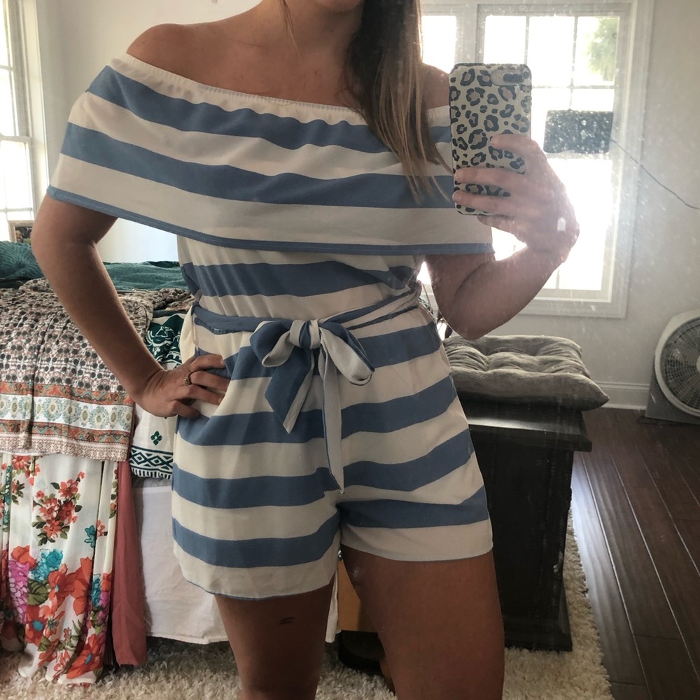 NWOT striped off the shoulder romper size small